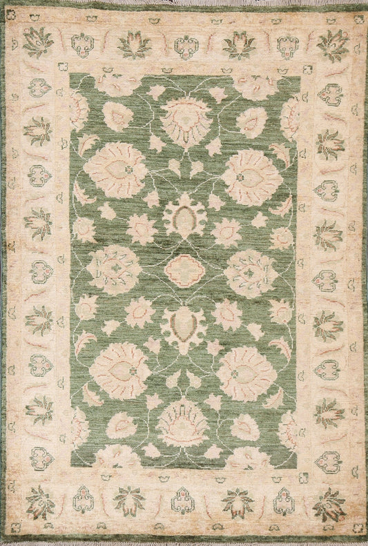 Vegetable Dye Chobi Peshawar Green Wool Rug 3x5