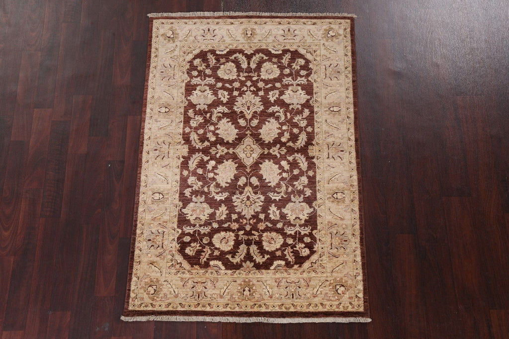 Vegetable Dye Brown Chobi Peshawar Handmade Wool Rug 3x5