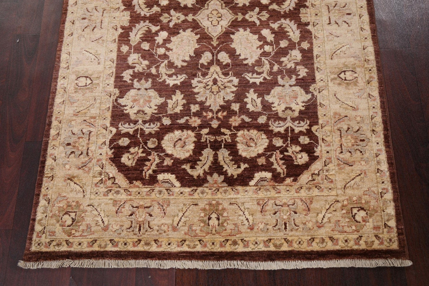 Vegetable Dye Brown Chobi Peshawar Handmade Wool Rug 3x5