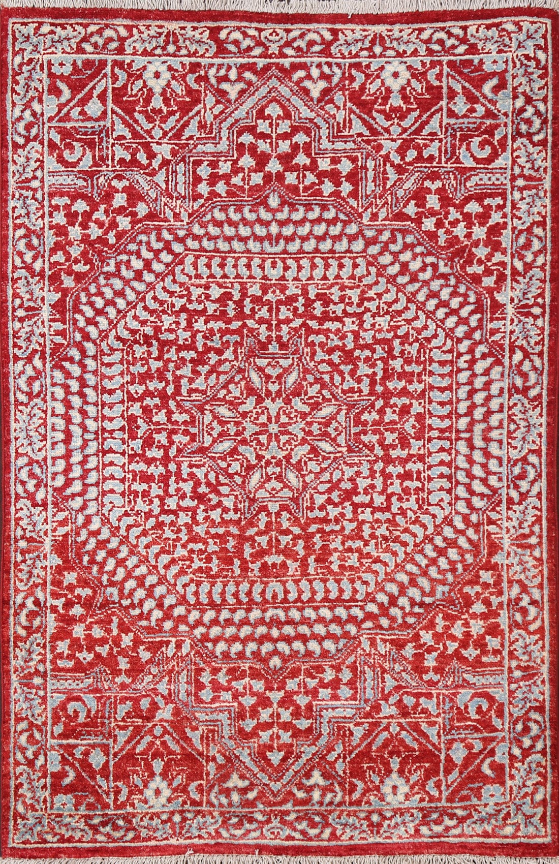 Vegetable Dye Geometric Kazak Wool Handmade Rug 3x4