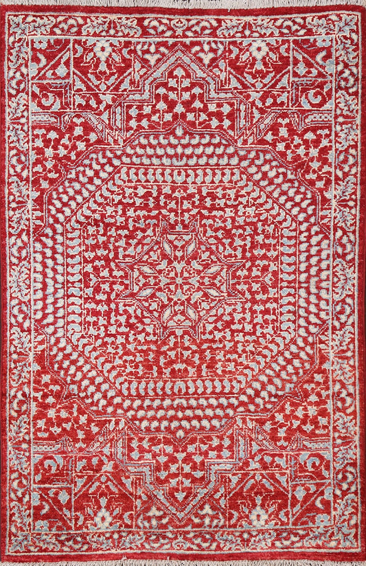 Vegetable Dye Geometric Kazak Wool Handmade Rug 3x4