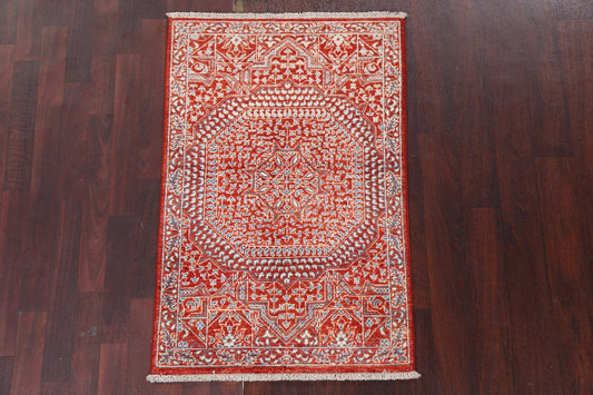 Vegetable Dye Kazak Geometric Red Rug 3x4