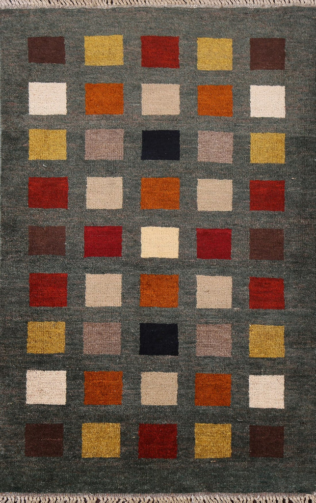 Checkered Gabbeh Kashkoli Wool Modern Rug 2x4