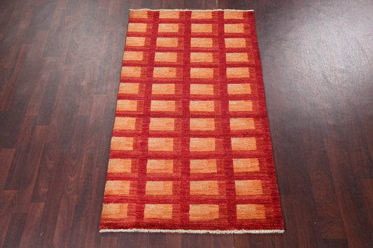 Geometric Red Gabbeh Kashkoli Handmade Rug 3x6