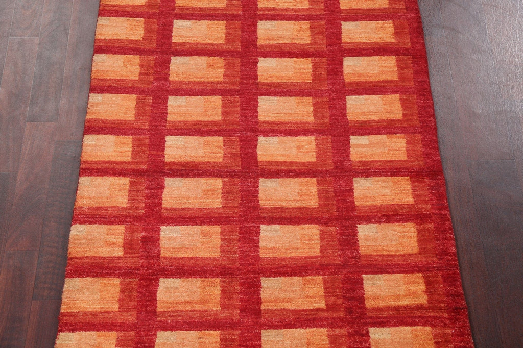 Geometric Red Gabbeh Kashkoli Handmade Rug 3x6