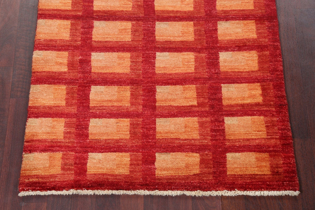 Geometric Red Gabbeh Kashkoli Handmade Rug 3x6