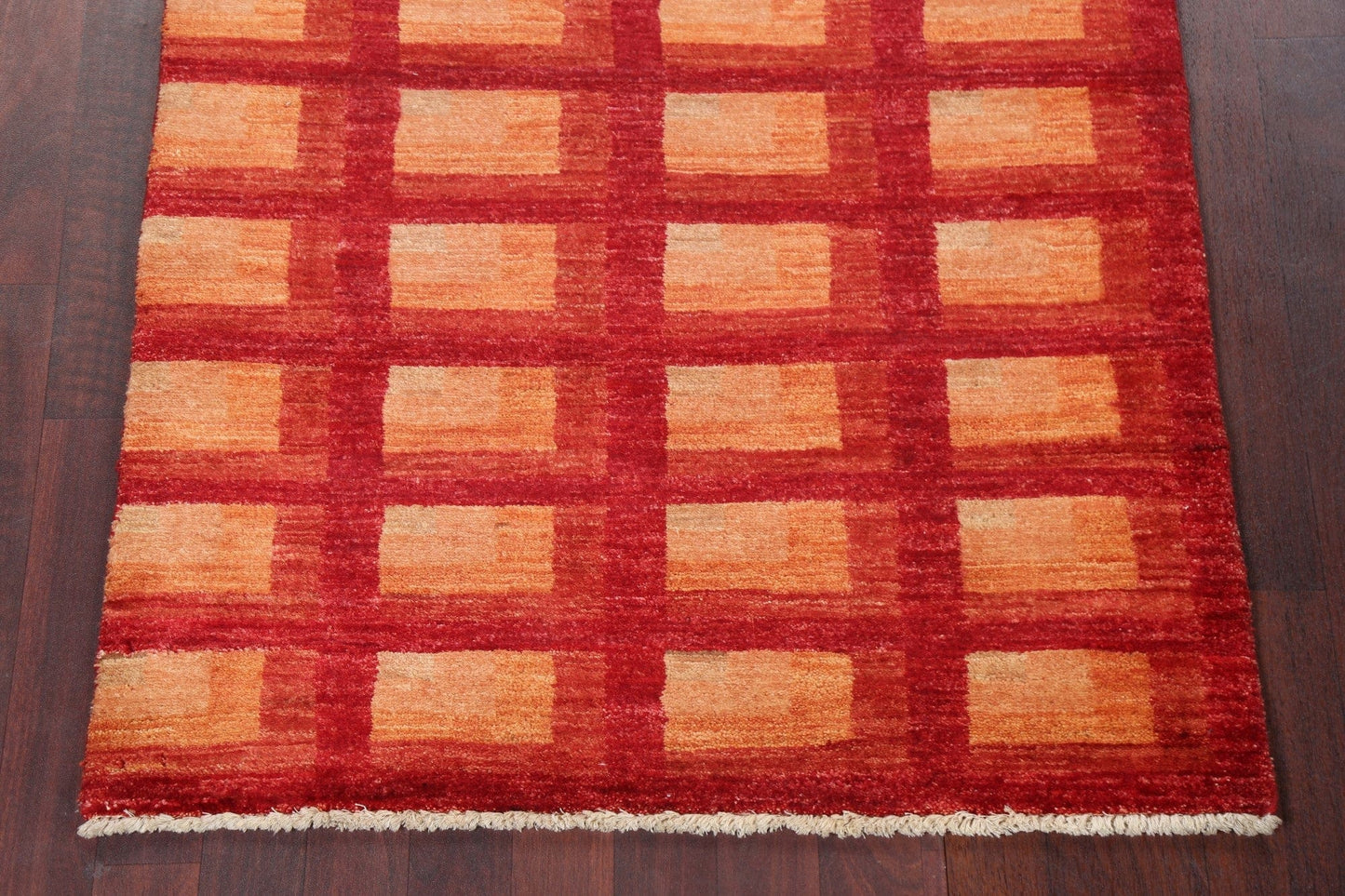 Geometric Red Gabbeh Kashkoli Handmade Rug 3x6