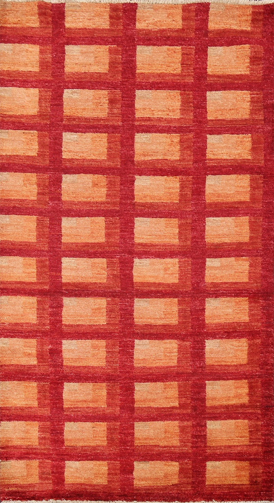 Geometric Red Gabbeh Kashkoli Handmade Rug 3x6