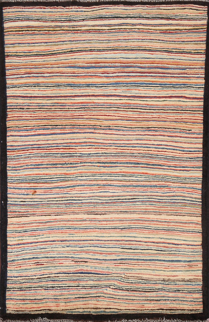 Stripe Wool Gabbeh Kashkoli Handmade Rug 3x4