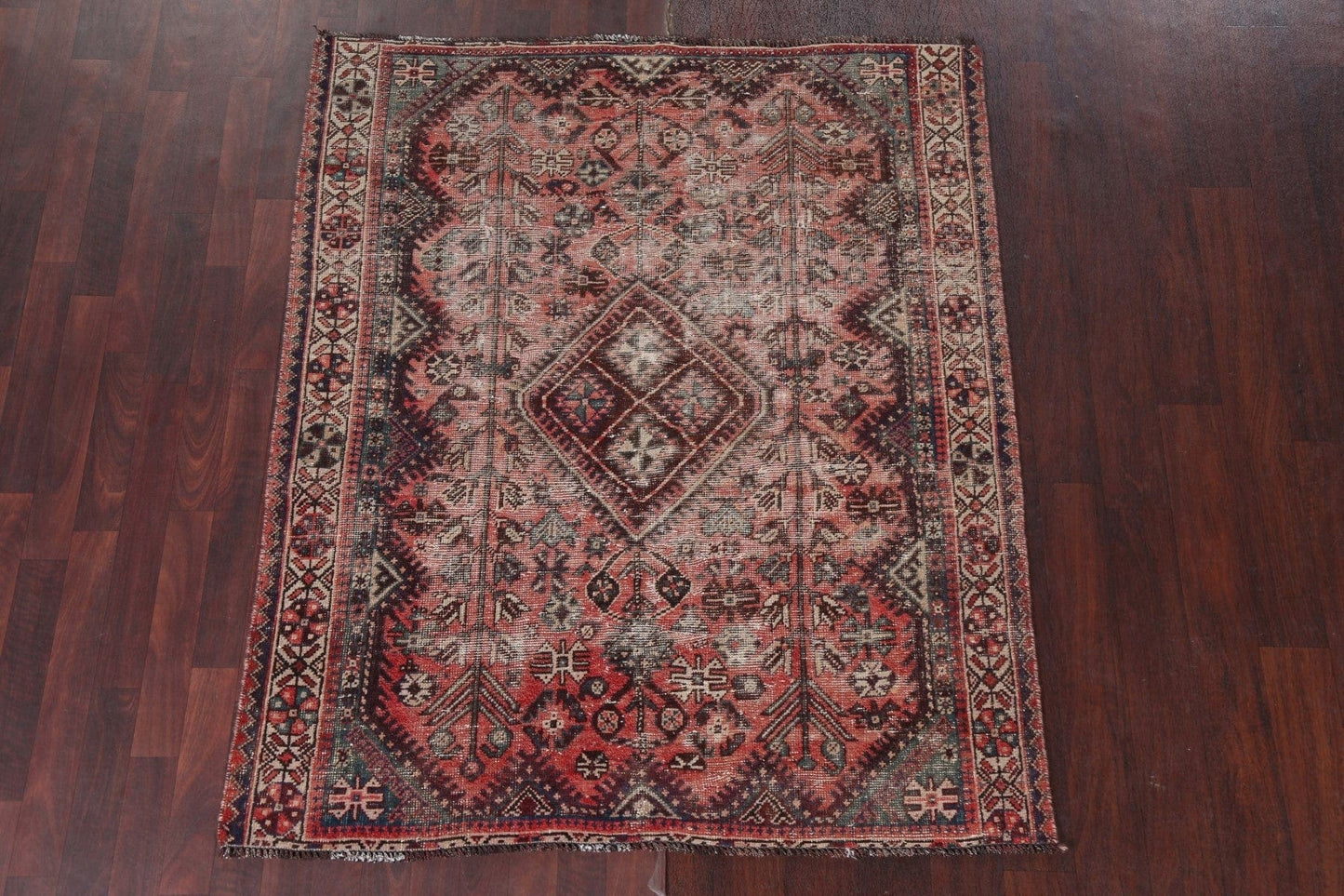 Antique Distressed Shiraz Persian Area Rug 5x6