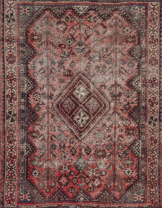 Antique Distressed Shiraz Persian Area Rug 5x6