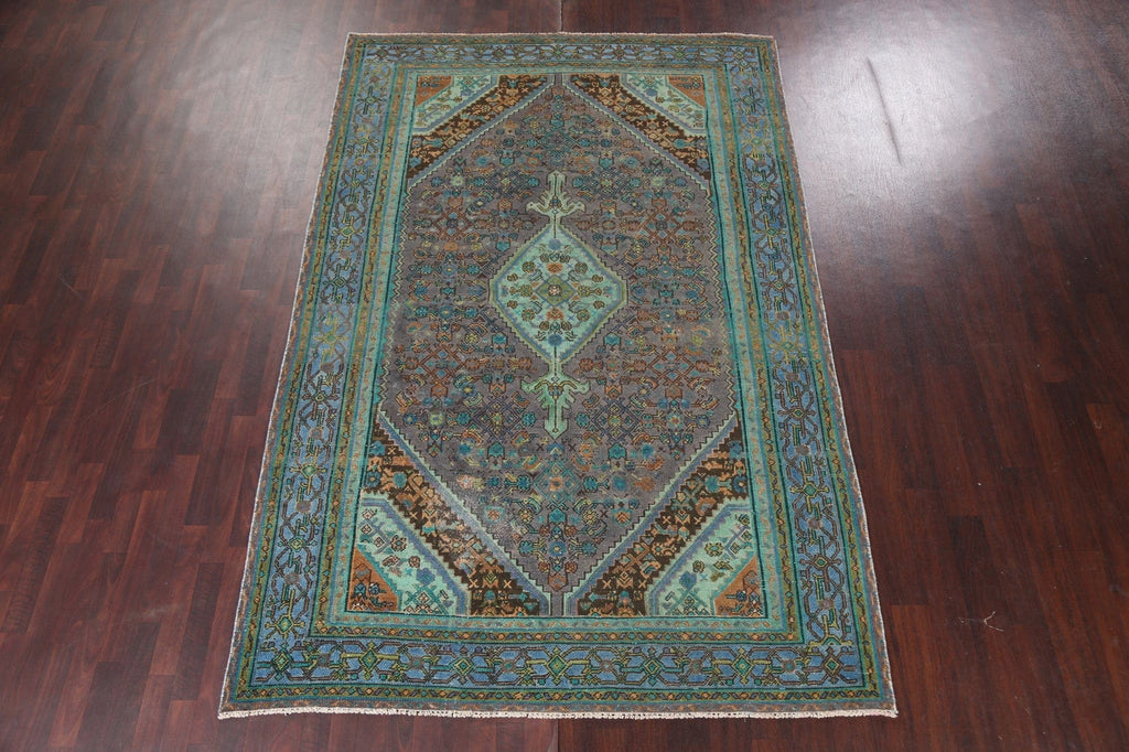 Distressed Geometric Hamedan Persian Area Rug 7x10