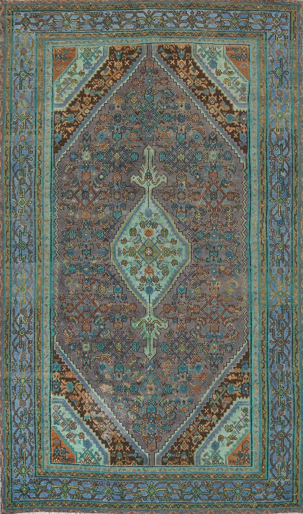 Distressed Geometric Hamedan Persian Area Rug 7x10