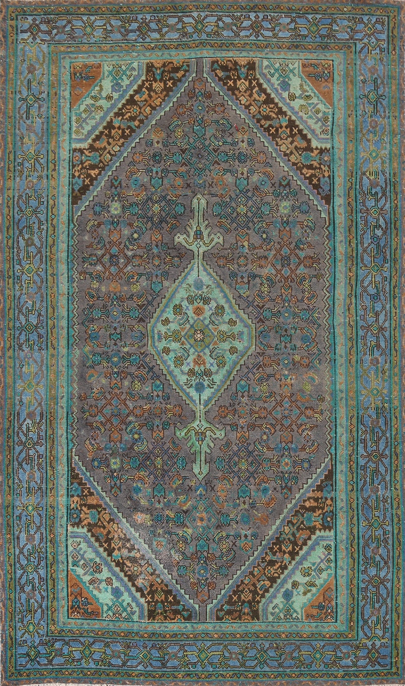 Distressed Geometric Hamedan Persian Area Rug 7x10