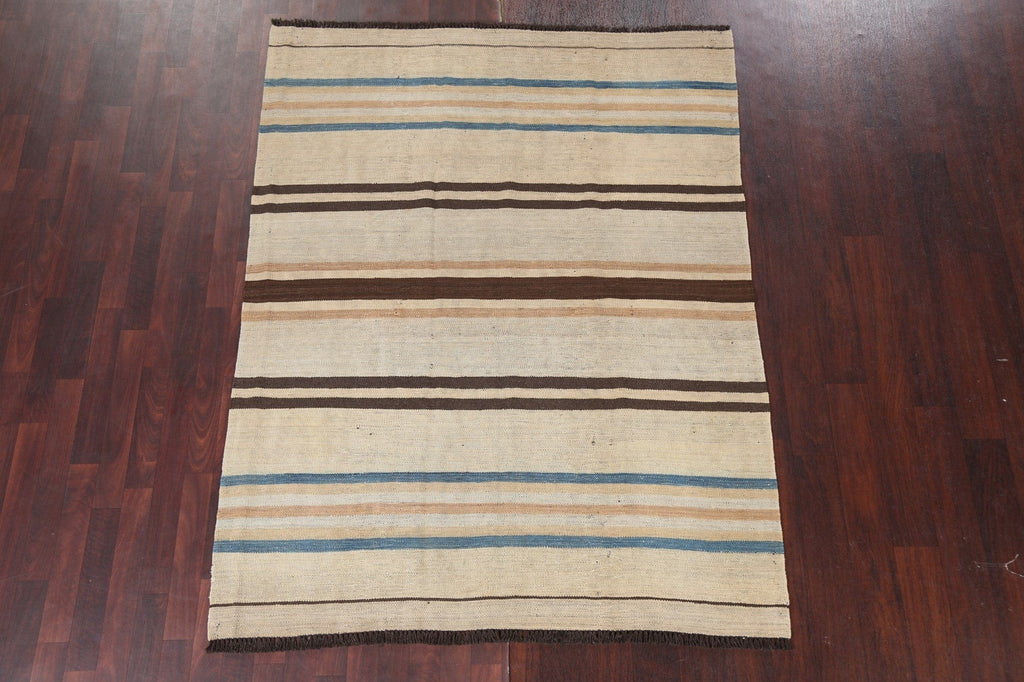 Natural Dye Striped Kilim Oriental Area Rug 5x7