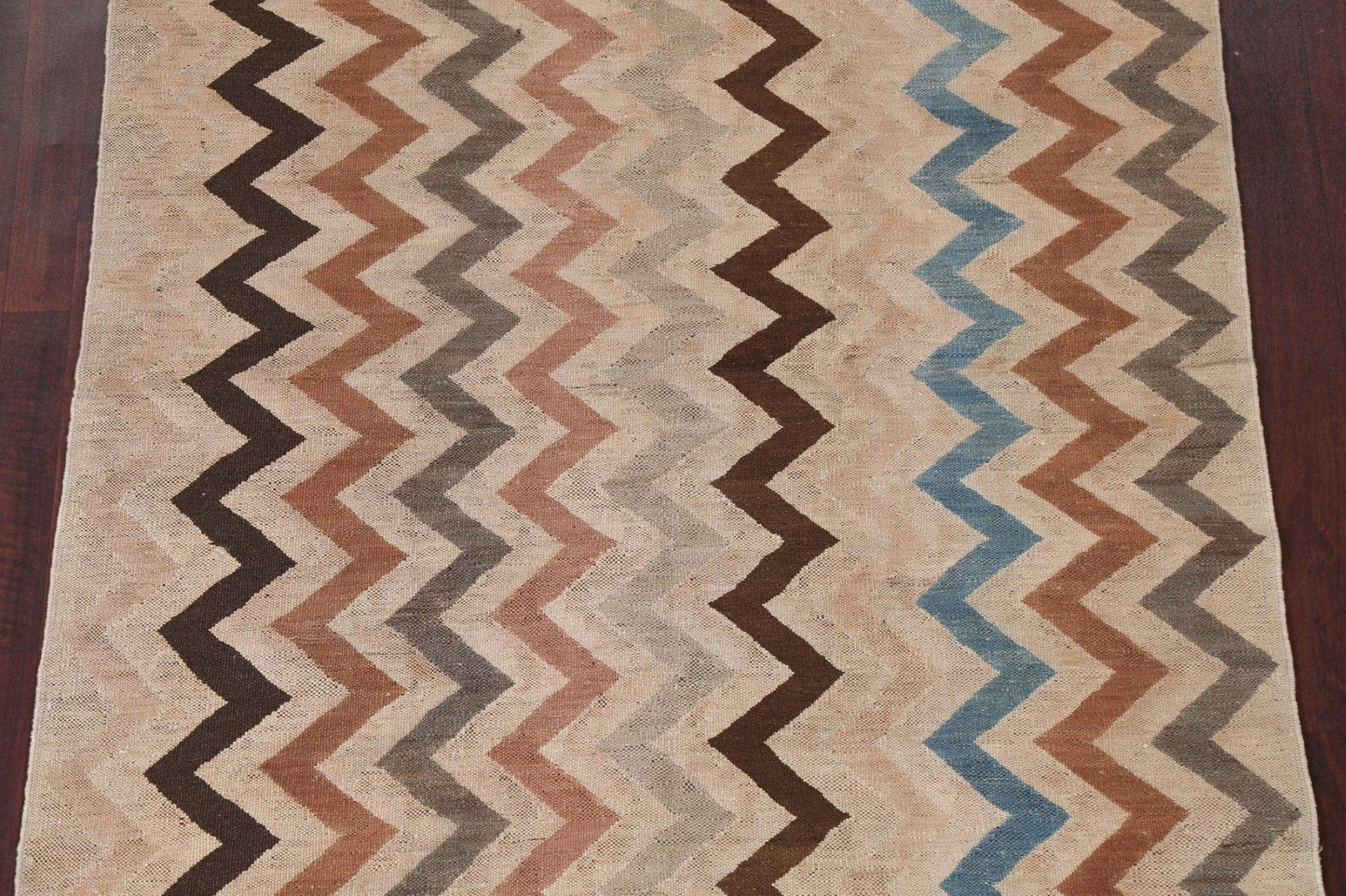 Natural Dye Chevron Style Kilim Wool Area Rug 5x7