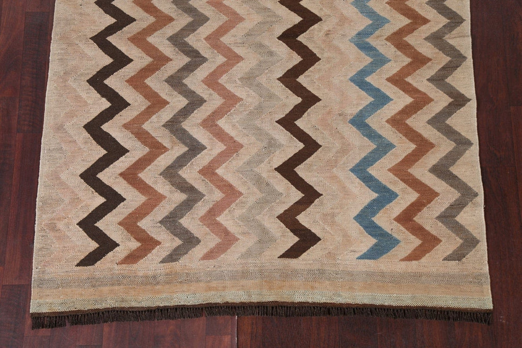 Natural Dye Chevron Style Kilim Wool Area Rug 5x7