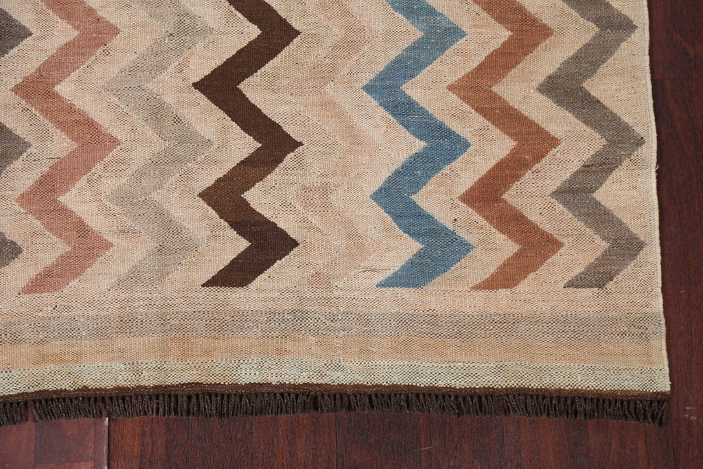 Natural Dye Chevron Style Kilim Wool Area Rug 5x7