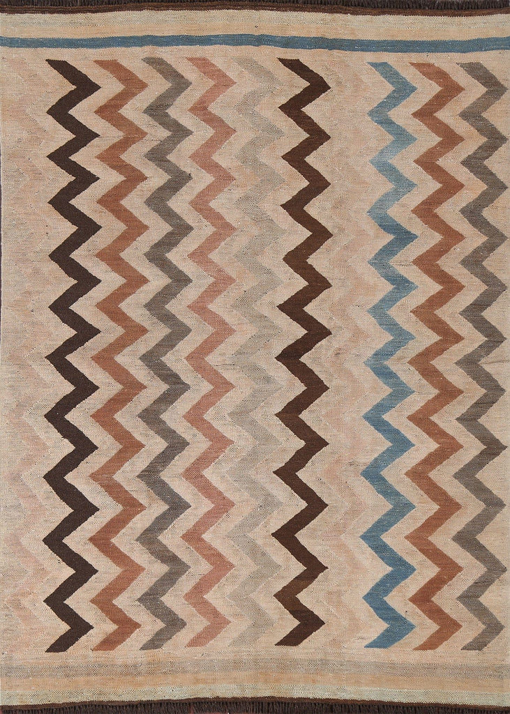 Natural Dye Chevron Style Kilim Wool Area Rug 5x7