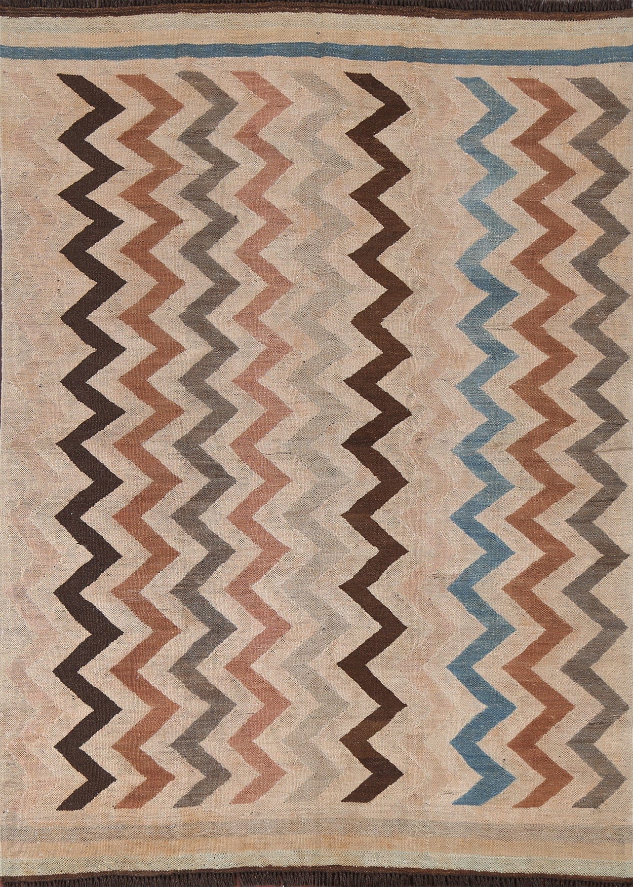 Natural Dye Chevron Style Kilim Wool Area Rug 5x7