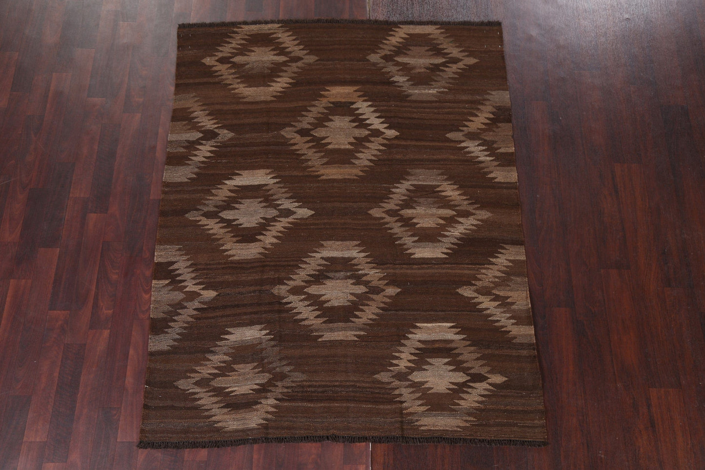 Brown Natural Dye Kilim Wool Area Rug 5x6