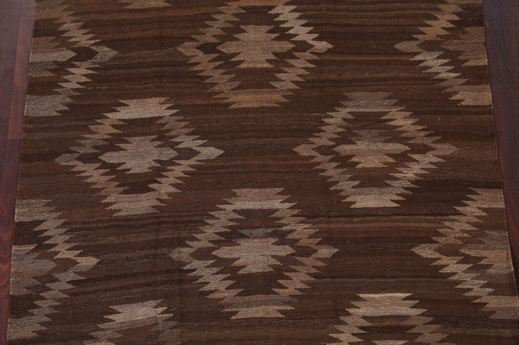 Brown Natural Dye Kilim Wool Area Rug 5x6