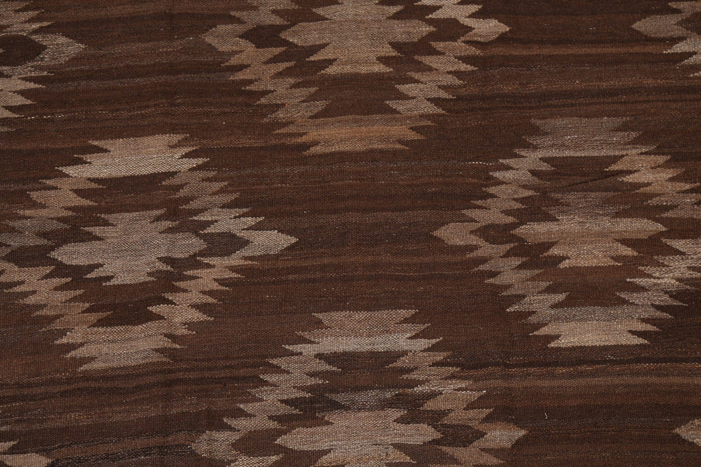 Brown Natural Dye Kilim Wool Area Rug 5x6