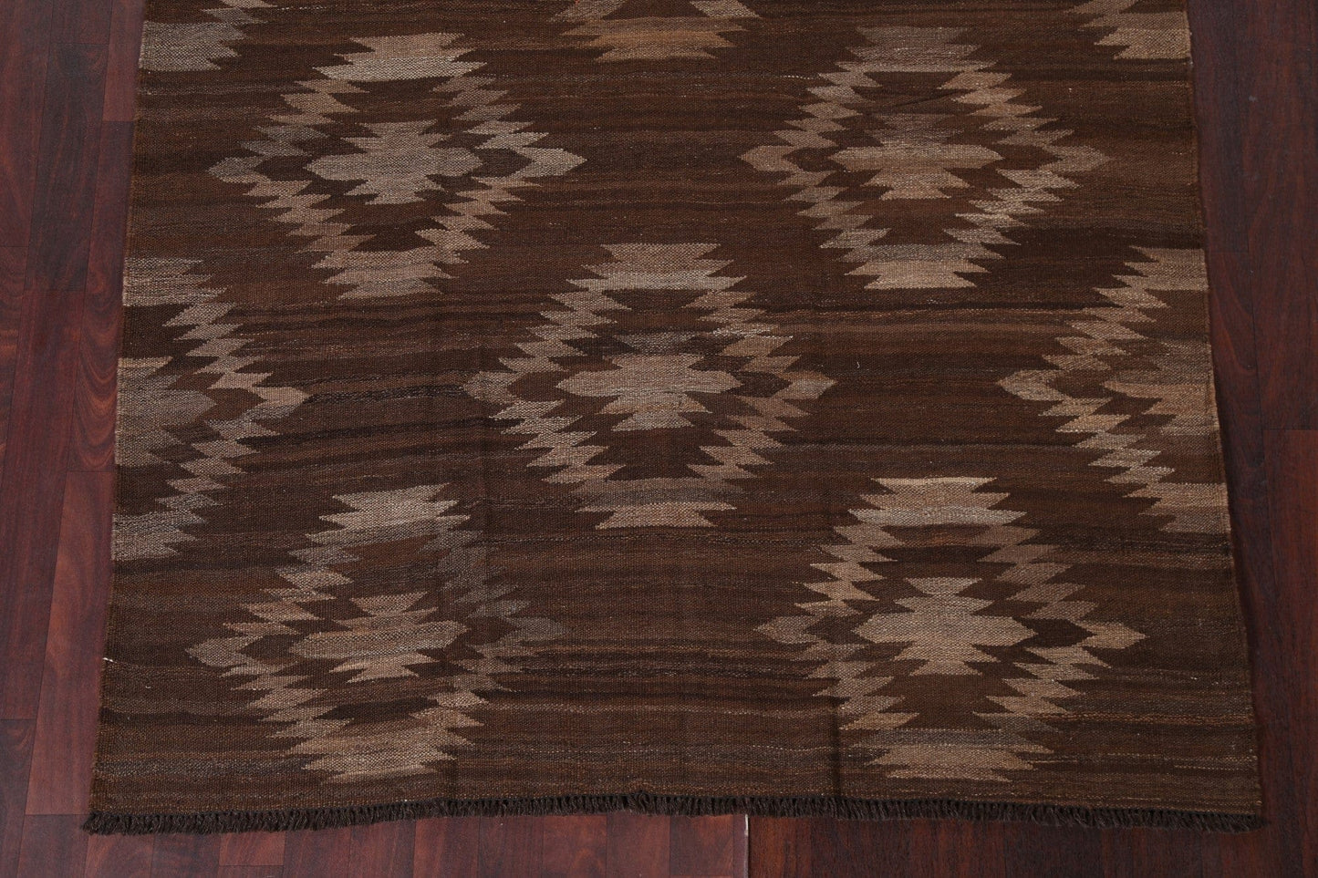 Brown Natural Dye Kilim Wool Area Rug 5x6