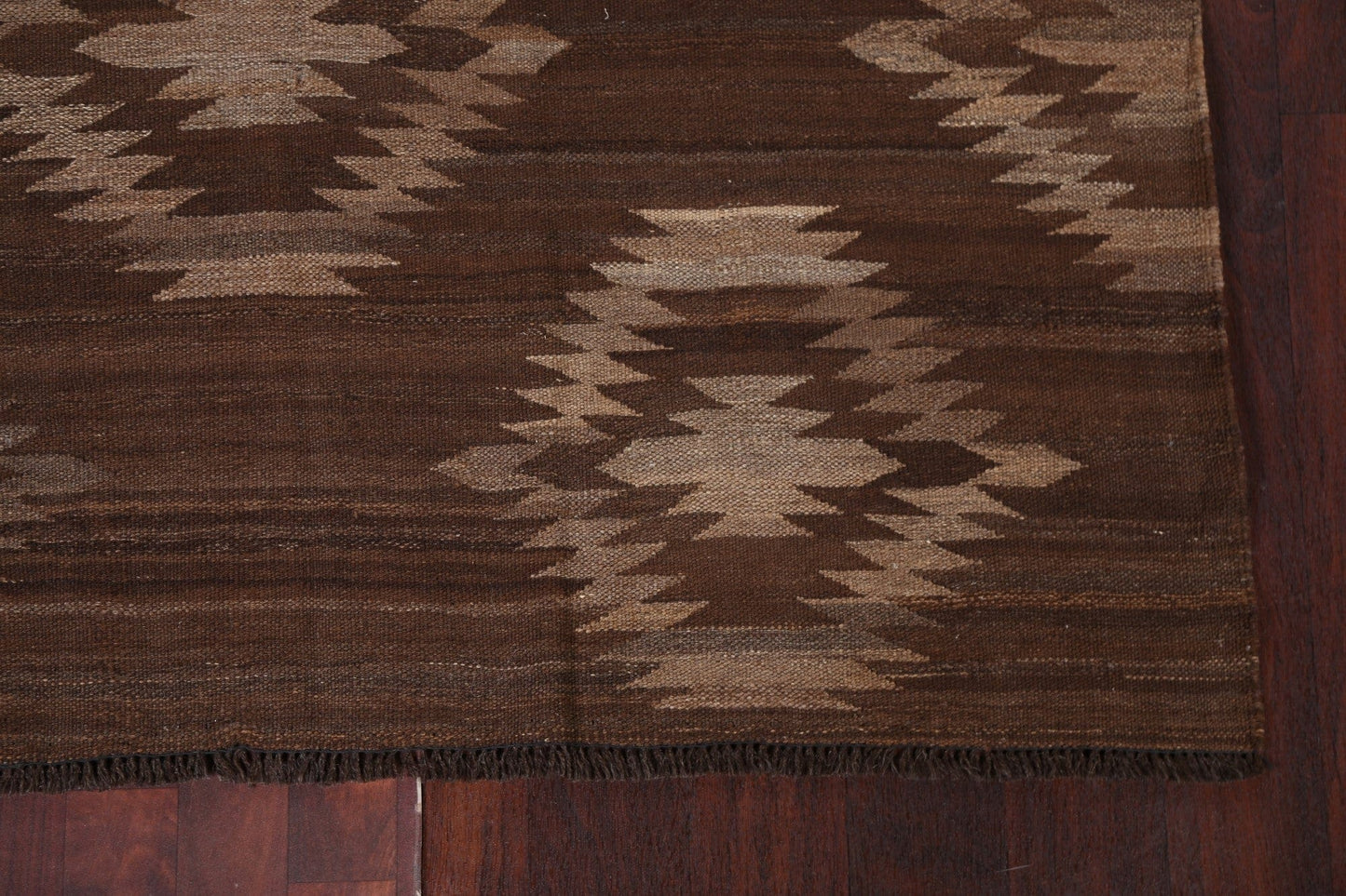 Brown Natural Dye Kilim Wool Area Rug 5x6