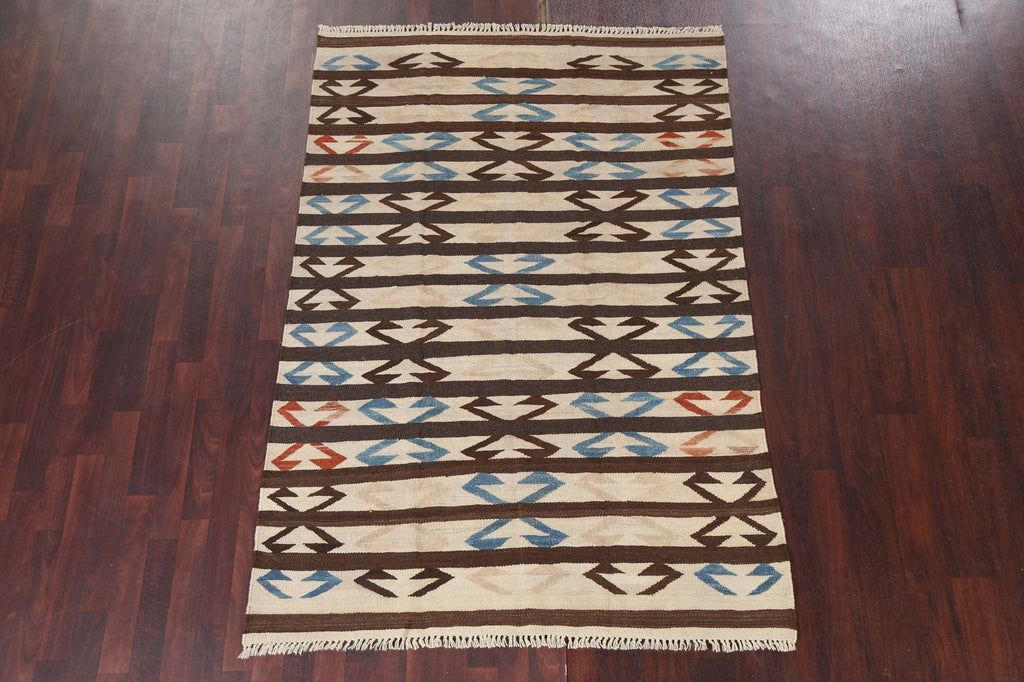 Natural Dye Striped Kilim Oriental Area Rug 5x7