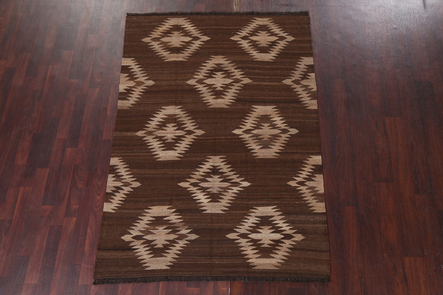 Brown Natural Dye Kilim Wool Area Rug 5x7