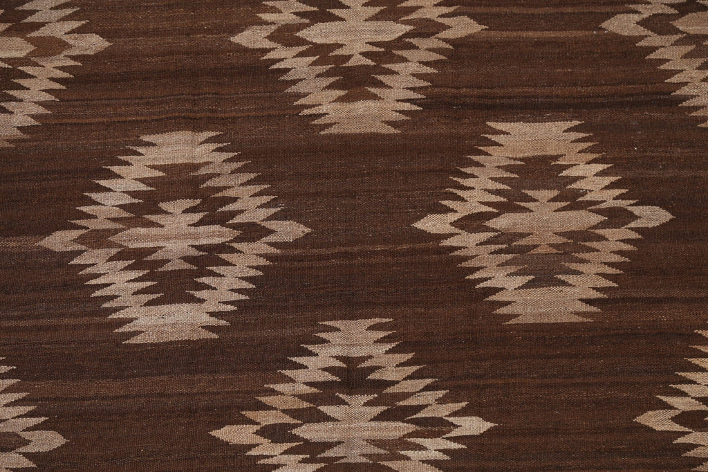 Brown Natural Dye Kilim Wool Area Rug 5x7