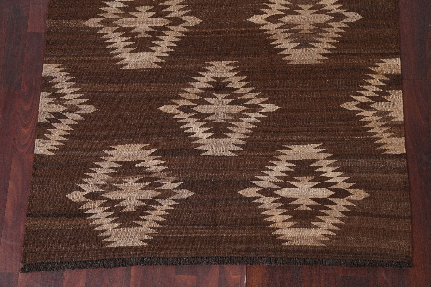 Brown Natural Dye Kilim Wool Area Rug 5x7