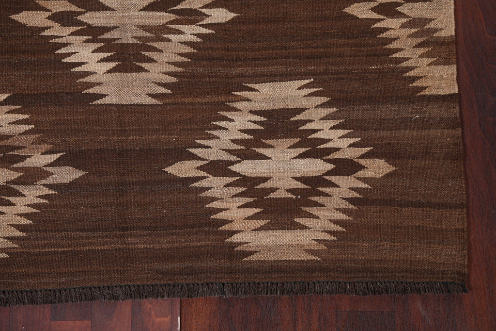 Brown Natural Dye Kilim Wool Area Rug 5x7