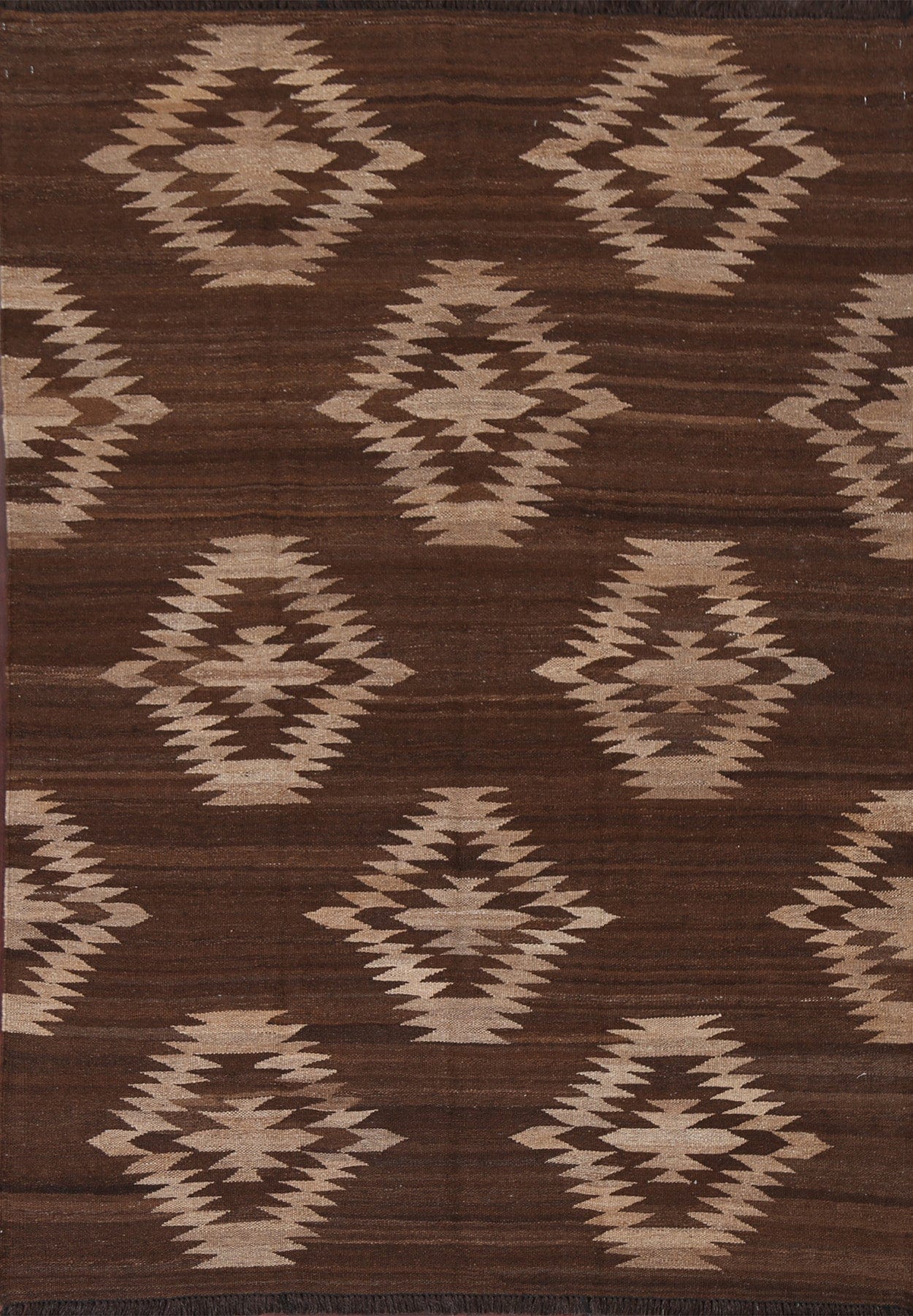 Brown Natural Dye Kilim Wool Area Rug 5x7