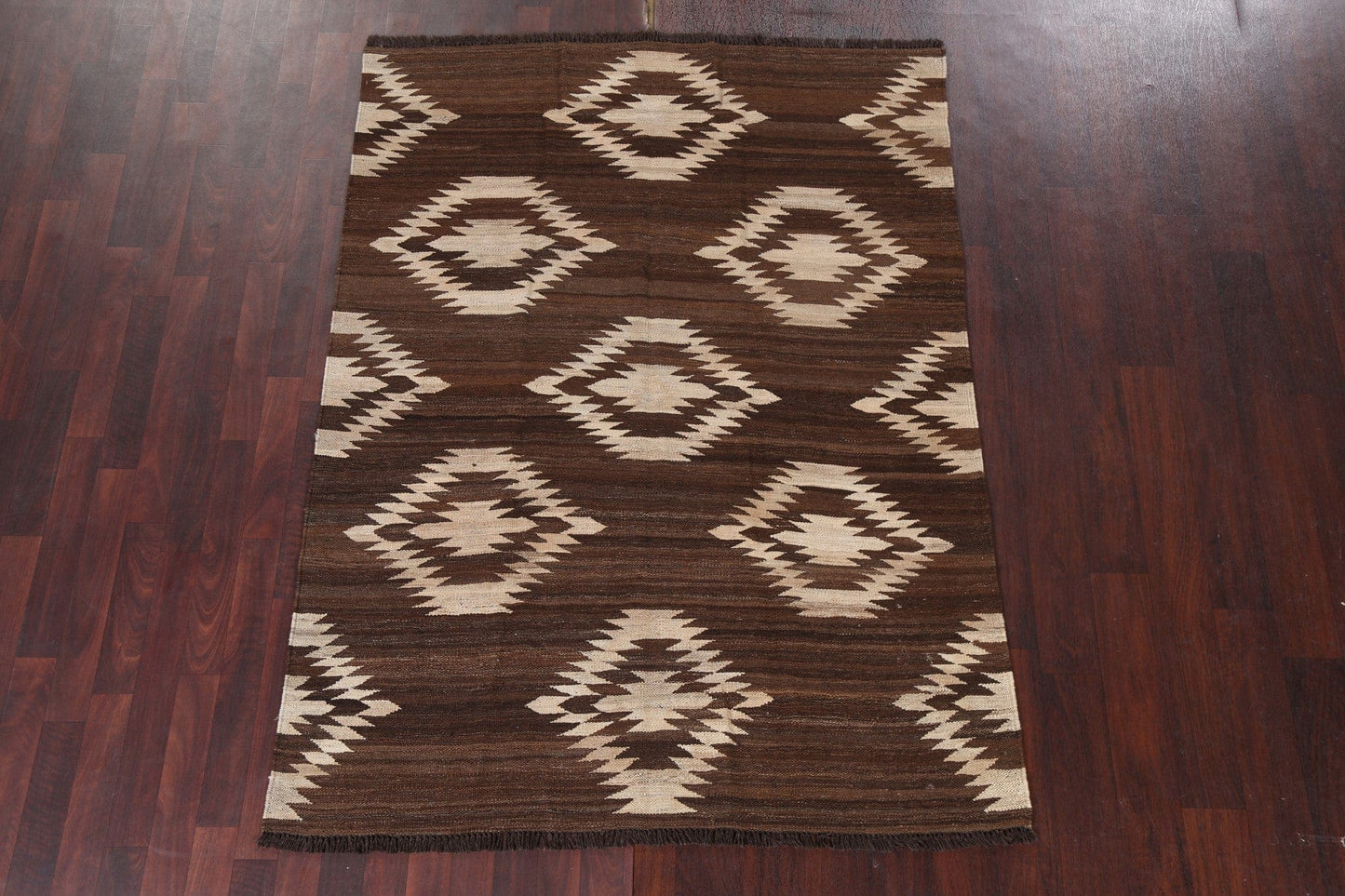 Natural Dye Geometric Kilim Wool Area Rug 5x7