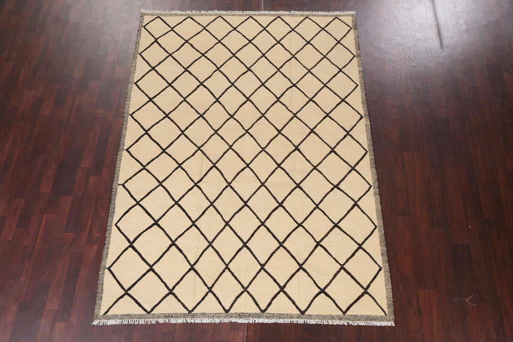 Natural Dye Trellis Kilim Wool Area Rug 6x8