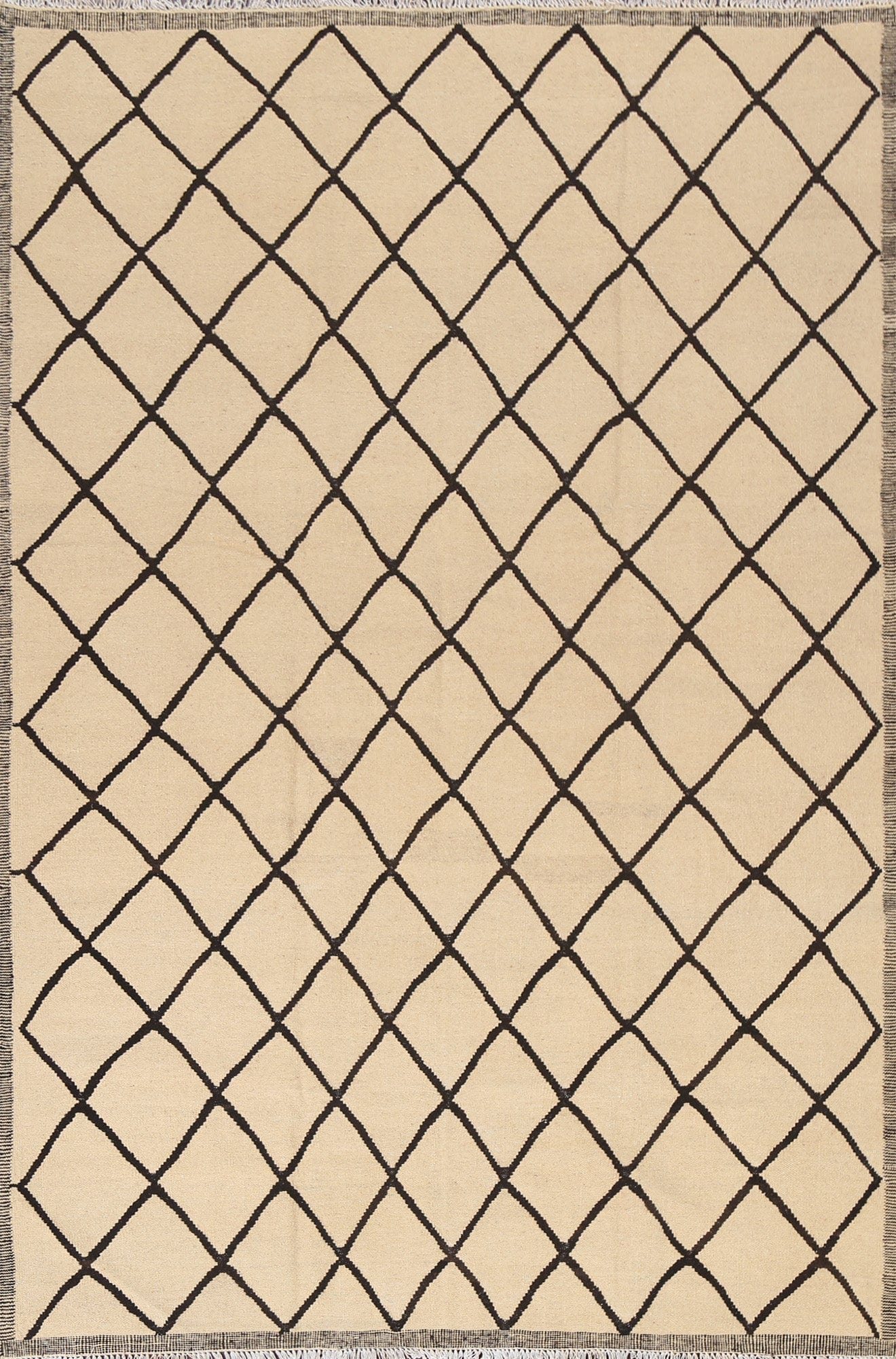 Natural Dye Trellis Kilim Wool Area Rug 6x8