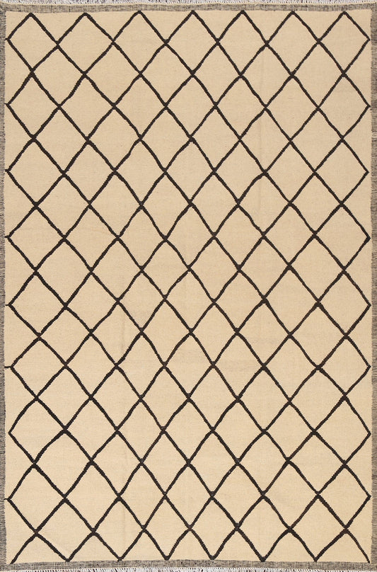 Natural Dye Trellis Kilim Wool Area Rug 6x8