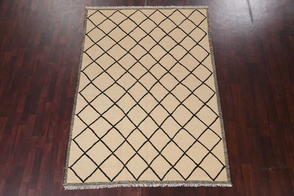 Natural Dye Trellis Kilim Wool Area Rug 6x8