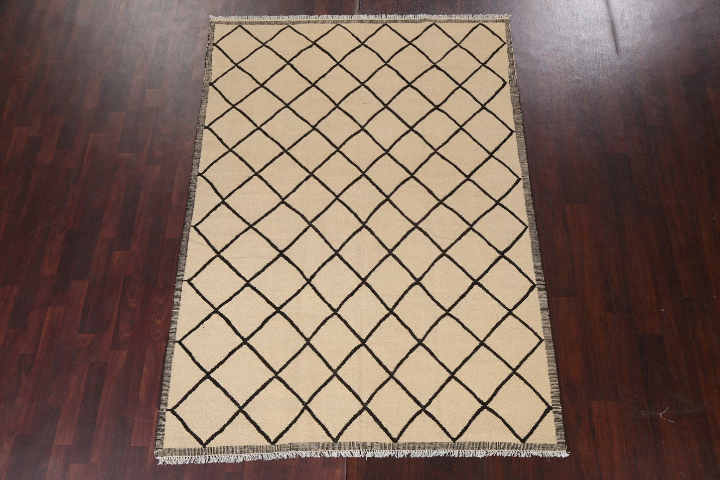 Natural Dye Trellis Kilim Wool Area Rug 6x8