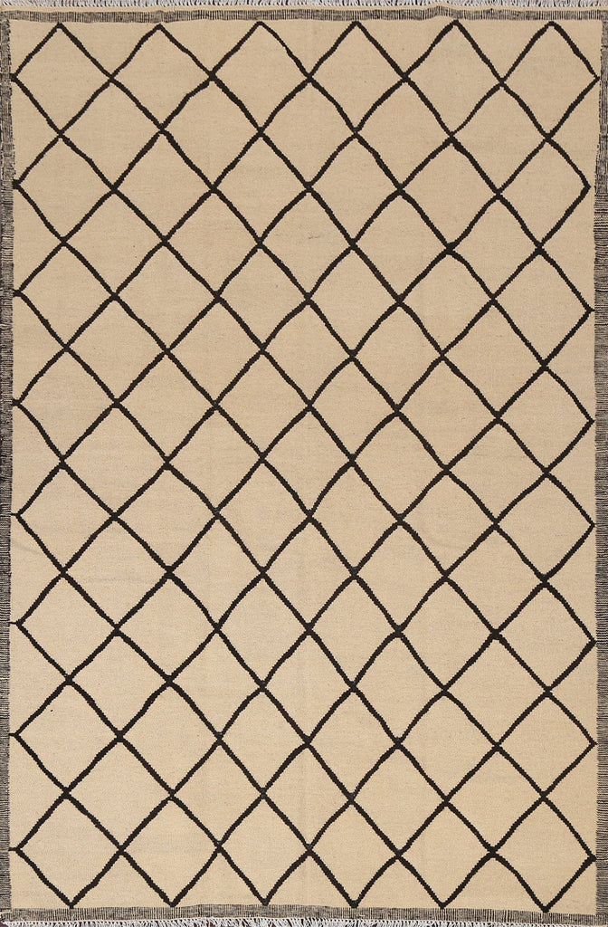 Natural Dye Trellis Kilim Wool Area Rug 6x8