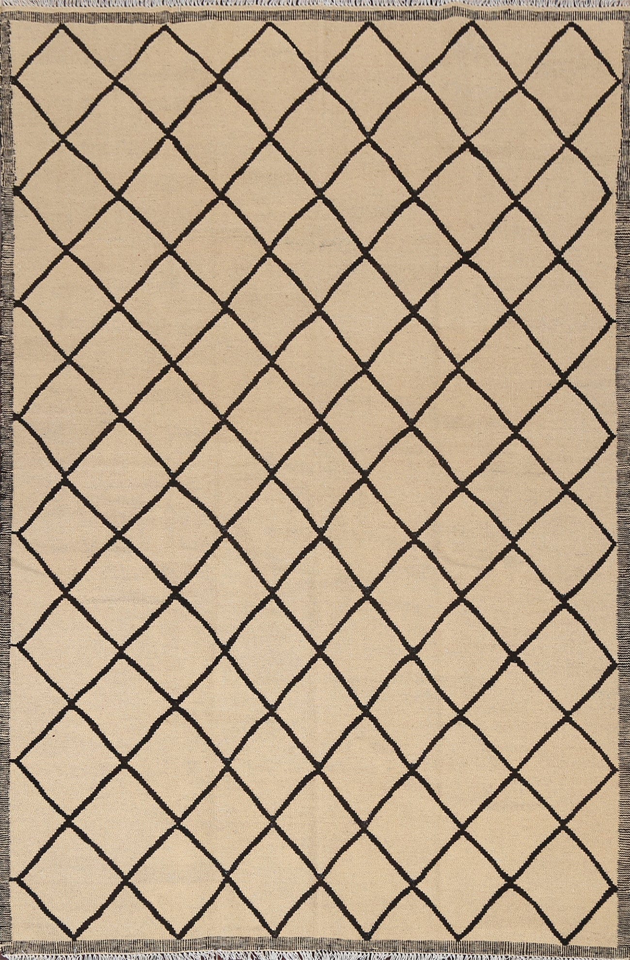 Natural Dye Trellis Kilim Wool Area Rug 6x8