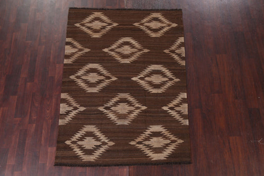 Natural Dye Brown Kilim Wool Area Rug 5x7