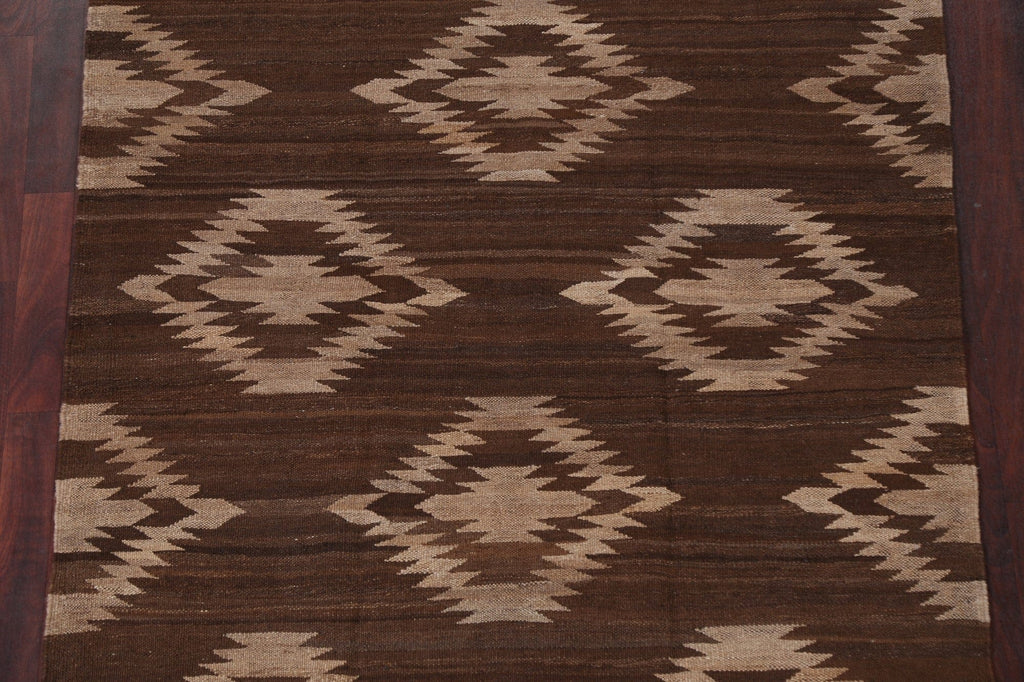 Natural Dye Brown Kilim Wool Area Rug 5x7