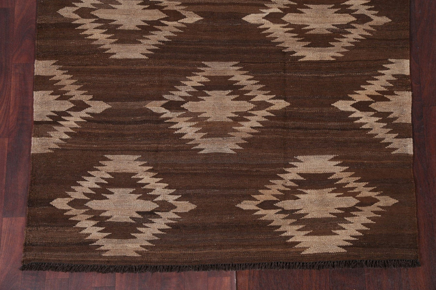 Natural Dye Brown Kilim Wool Area Rug 5x7