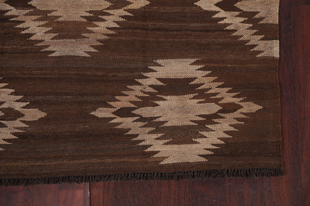 Natural Dye Brown Kilim Wool Area Rug 5x7