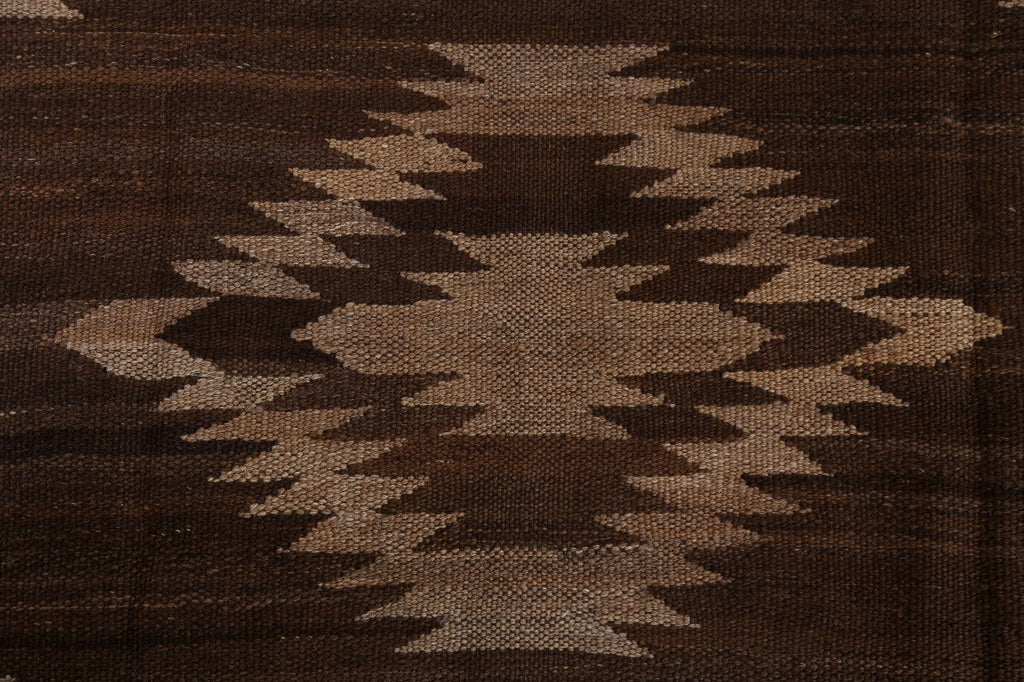 Natural Dye Brown Kilim Wool Area Rug 5x7