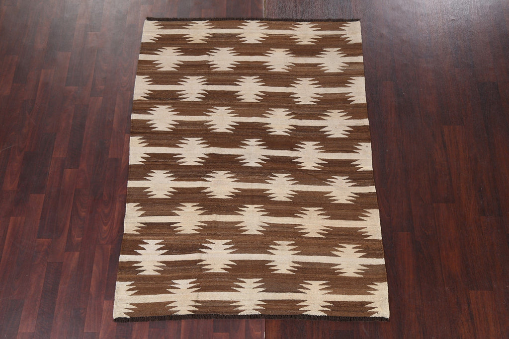 Earth-Tone Natural Dye Kilim Oriental Area Rug 5x6