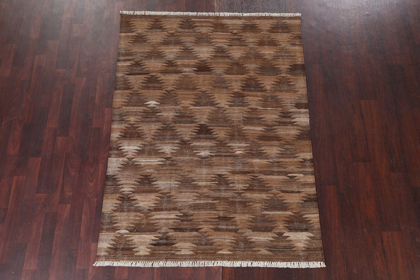 Brown Natural Dye Kilim Wool Area Rug 5x7